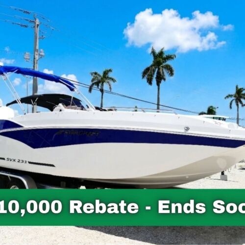 2026 Starcraft SVX 231 DH – #62F Default Photo displayed prominently in green it says 10k rebate ends soon, to highlight the insane deal available.