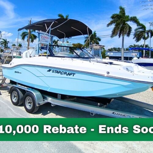 2027 Starcraft SVX 190 OB #510F Default Photo displayed prominently in green it says 10k rebate ends soon, to highlight the insane deal available.
