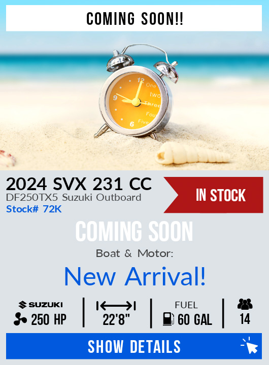 72K 2024 Starcraft SVX 231 CC Center Console DF250TX5 Suzuki Outboard